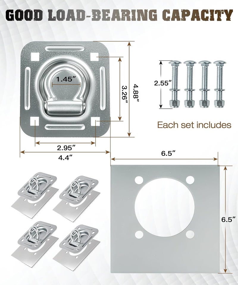 Digank Recessed D Ring Tie Down Anchors 4 Pack (6,000 Lbs), Heavy Duty Trailer Floor Tie Downs and Anchor Points for Securing Cargo, Equipment, ATV, UTV, Truck – Silver - Image 3